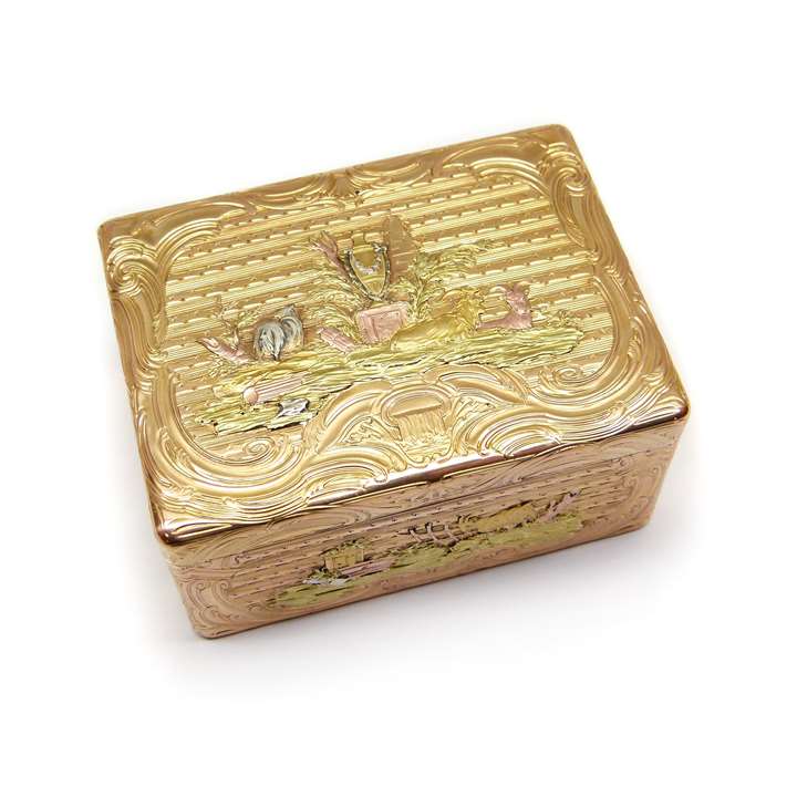 Antique German rectangular coloured gold box
